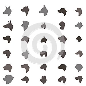 Dog head silhouette icon set Different dos breed Pet