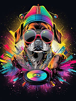 Dog with a headset listening to music vector illustration for tshirts