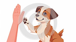 Dog high-fiving its owner. Obedient canine training concept. Flat graphic modern illustration isolated on white.