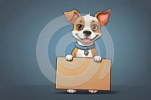 dog holding blank protest sign board cartoon illustration