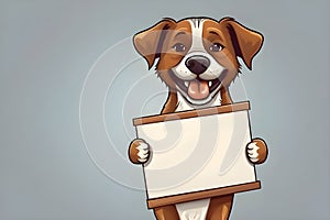 dog holding blank protest sign board cartoon illustration