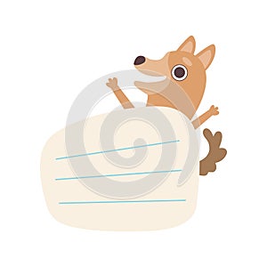 Dog Holding Empty Lined Sheet of Paper, Cute Cartoon Animal with Blank Sign Board Vector Illustration