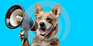 dog holding on a megaphone