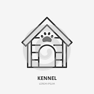 Dog house line icon, vector pictogram of kennel with paw. Animal shelter illustration, doghouse sign for pet shop