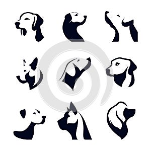 Dog icon black & white silhouette set