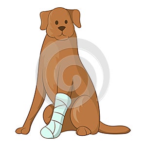 Dog with an injured leg icon, cartoon style