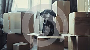 The dog inside cardboard box.AI generated image