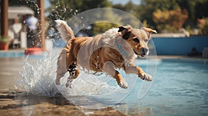 dog jump water background