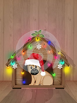 Dog kennel decked out for Christmas photo