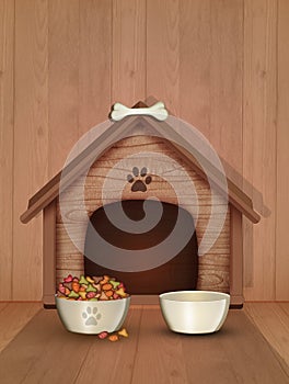 Dog kennel, food and water bowls