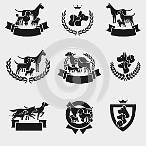 Dog label and icons set. Collection icon dogs. Vector