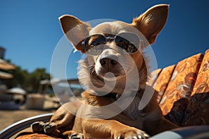 Dog Laid-Back Chihuahua Unwinding on Vacation on the beach. Generative AI