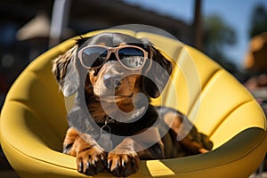 Dog Laid-Back Dachshund: Unwinding on Vacation on the beach. Generative AI