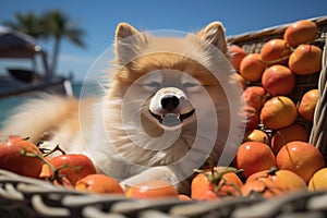 Dog Laid-Back Pomerania Unwinding on Vacation on the beach. Generative AI