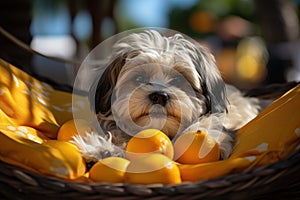 Dog Laid-Back Shih Tzu Unwinding on Vacation on the beach. Generative AI