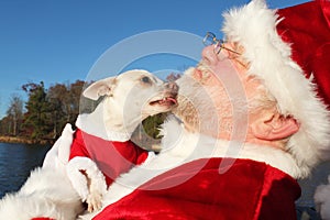 Dog Licking Santa's Beard