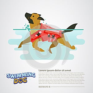 Dog with lifeguard swimming in ther water - vector