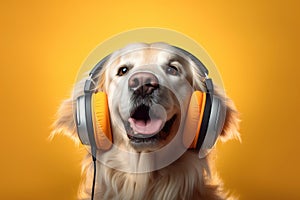 A dog listening to music. By Generative AI