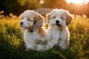 dog little Happy havanese orange sitting grass puppy nature charming toy sunlight green garden brown lovely merry summer mini