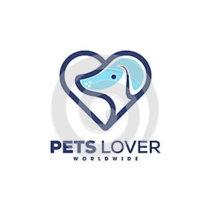 Dog Love Care Monoline Logo, Pet lover icon dog with Love symbol