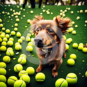 Dog with many tennis balls
