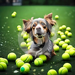 Dog with many tennis balls