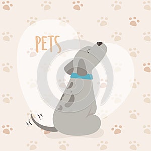 Dog mascot character with heart and paw prints background