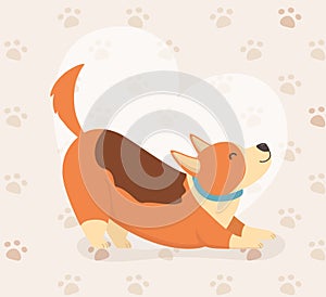 Dog mascot character with heart and paw prints background
