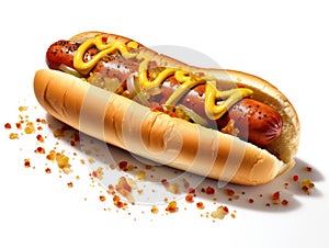 Dog meat mustard hot bun background sausage snack frankfurter bread ketchup lunch unhealthy food