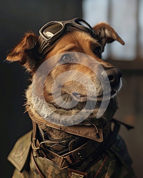 Dog in military pilot's costume. A photo of a dog wearing militarystyles