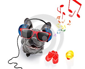 Dog with music earphones