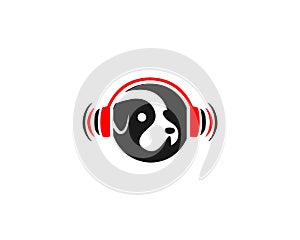 Dog Music And Records Logo With Headphone Concept