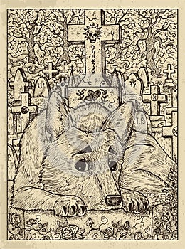 Dog. Mystic concept for Lenormand oracle tarot card