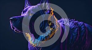 A Dog with Neon-Colored Fur in Bioluminescent Light - Generative AI