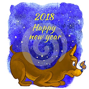 Dog New year 2018 illustration. Greeting card of a dog.