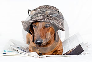 Dog and newspapper photo