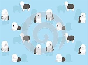 Dog Old English Sheepdog Cute Cartoon Poses Seamless Wallpaper Background