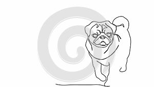 Dog. One line drawing animation. Video clip with alpha channel.