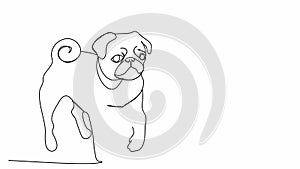 Dog. One line drawing animation. Video clip with alpha channel.