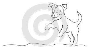 Dog One line drawing isolated on white background