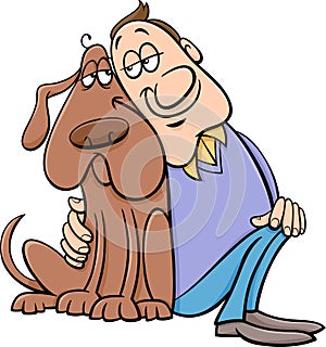 Dog with owner cartoon illustration photo