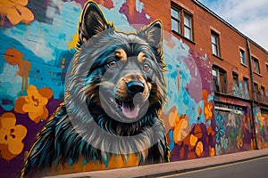 a dog is painted on a wall A Vibrant Street Art Mural Captures the Playful Spirit of a Beloved