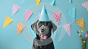 The dog in party hat.AI generated image