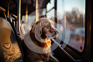 Dog on the passenger seat in an empty bus