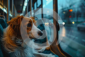 Dog on the passenger seat in an empty bus