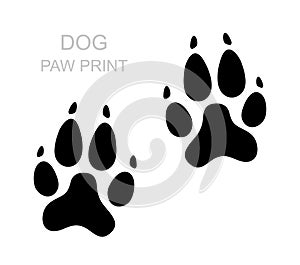 Dog paw. Black silhouette. Foot print. Animal paw isolated on white background. Vector