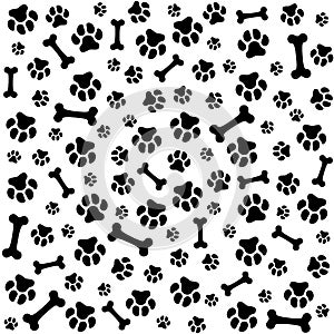 Dog paw. Dog bones seamless pattern. Pattern with traces.