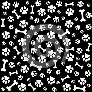 Dog paw. Dog bones seamless pattern. Pattern with traces.
