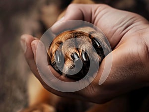 Dog paw and human hand are doing handshake, Conceptual image of friendship