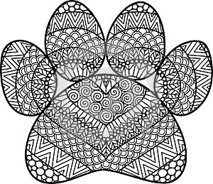 Line art design of dog paw for coloring book, coloring page or print on stuffs. Vector illustration photo